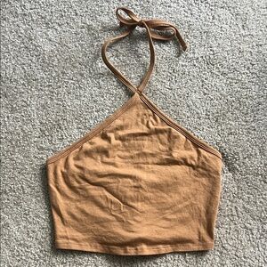 PacSun Ribbed One-Shoulder Halter Crop Top in Tan